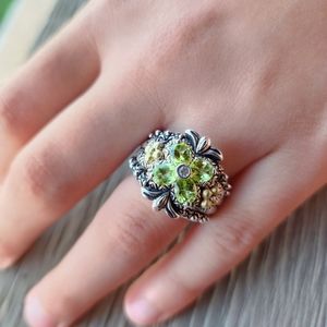 Barbara Bixby 925 Sterling Silver & 18k Yellow Gold Peridot Flower Ring Size 5